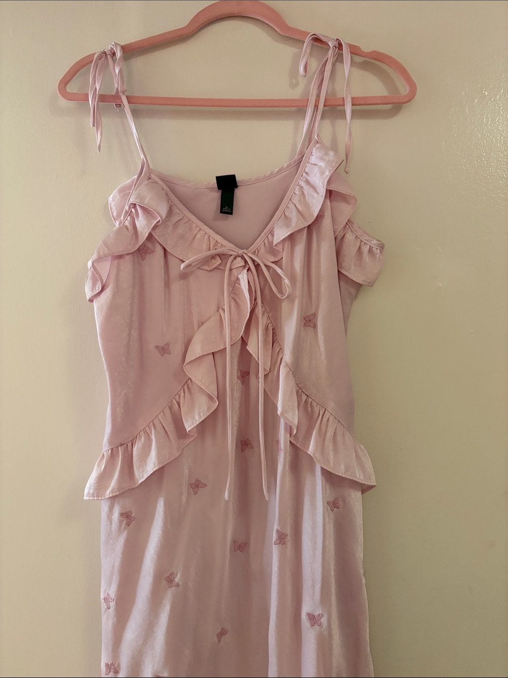 Delicate Pink Ruffle Tie-Front Dress
